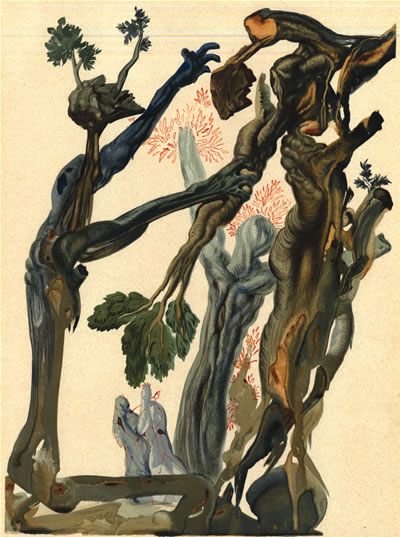 Dali's depiction of the 'Wood of Suicides' from 'Inferno' 13